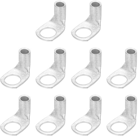 sourcing map 3AWG - 7/16 Copper Wire Lugs, 90 Degree Bent Battery Cable Ends Battery Lugs Ring Terminals Connectors Bare Copper Eyelet for Marine Electrical Supplies (Silver, 10Pcs)