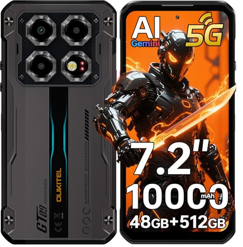 OUKITEL WP60 Rugged Smartphone 5G, 7.2 120HZ Display, 48GB RAM+512GB ROM/TF 2TB, 10000mAh/33W Mobile Phone, 108MP Camera, IP68/IP69K Waterproof Phone, NFC/OTG/GPS, 5G Dual SIM Android 15 Phones