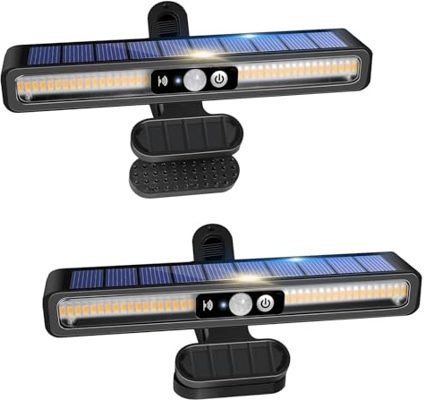 MXJFYY Lampes Solaires D'extérieur, Lot de 2 Lampes Solaires à Pince, Appliques Murales LED Lumineuses avec Détecteur de Mouvement, 3 Modes D'éclairage, Étanche pour Clôture, Cour, Garage, Camping