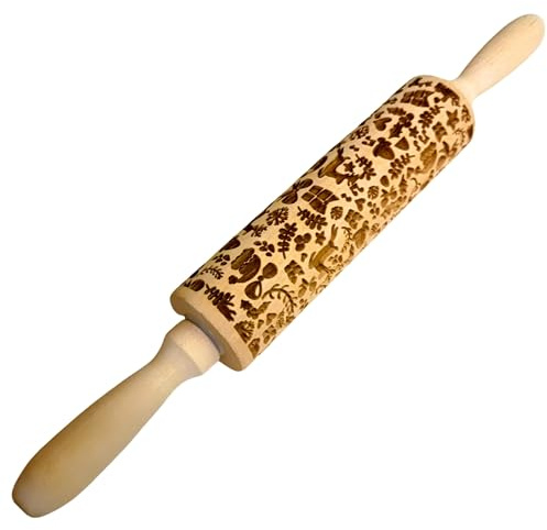Wood You Mattarello Decoratore per Biscotti, Legno di Faggio Inciso a Laser, Handmade in Italy, 35x4.5x4.5 cm