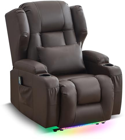SAMERY Fernsehsessel Elektrisch Verstellbar Relaxsessel mit Liegefunktion Massage Heizung, Kunstleder TV Sessel Wohnzimmer Kinosessel Liegesessel Massagesessel mit Fußteil, USB, LED (Braun*1)