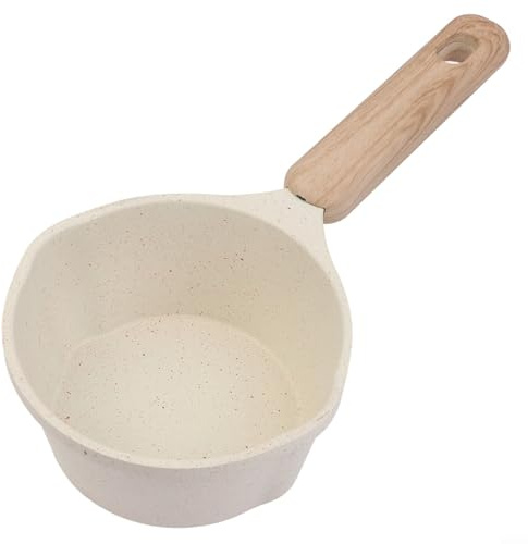 Spelonify Heißöltopf aus Aluminium mit Holzgriff, keine integrierten Messmarkierungen und Ausgießer für effizientes Erhitzen von Öl und Milch (weiß)
