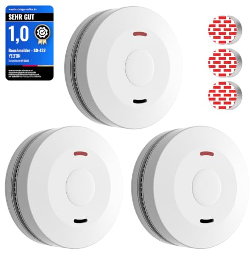 Rauchmelder, Feuermelder 10 Jahre Batterie, mit Starkere Magnethalterung, 85 dB Alarmlautstärke, Testsieger/Stummschalttaste, Zertifiziert nach EN 14604, für Den Brandschutz zu Hause, 3 Stück