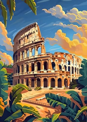 Set di diamond painting 5D Roma Colosseo, fai da te con utensili per il fai da te, tela ad alta risoluzione, per il soggiorno, decorazione da parete per adulti (30 x 40 cm)