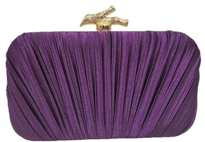 Gyios Borsa a Mano Donna da Sera Rosa Chiaro Elegante Pochette Plissettata Abito Cerimonia Nuziale Formale Abbinata Pieghe sul Cavallo-viola-18 Cm