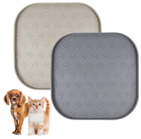 Napfunterlage Hund Katzen 2er Set Klein Hundenapf Unterlage Katzennapf Mit Rand Futtermatte Silikon Matte für Hund Katzen 27cm x 27cm