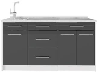 Vicco Köksblock Fame-Line, Antracit högblank/Vit, 150 cm AP Marble, för individuell expansion med kompatibla moduler