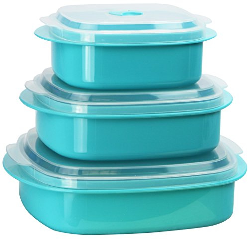 Reston Lloyd Calypso Basics Microwave Cookware, Steamer and Storage Set, Turquoise, Multiple Sizes, 6-Piece
