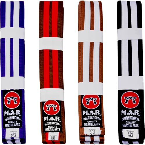 MAR | Martial Arts Belt, Brown & White Double Stripes Grading Belts Professional Belts Stripes Ranking Belts,for Karate, Judo,Taekwondo, BJJ Jiu jitsu, Kickboxing (300cm)