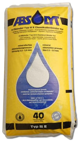 ABSOLYT 40 Liter pflanzenverträglicher Ölbinder Typ III R - Chemikalienbinder - Ölbindemittel mit sehr hohem Aufsaugvermögen | Mineralisches Ölbindemittel für Verkehrsflächen, Werkstatt, Industrie, Feuerwehr und Leckagen auf festen Untergründen