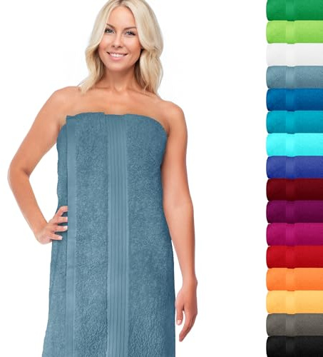 Lashuma Saunahandtuch 70x200 cm, Linz XXL Sauna Liegetuch Tauben Blau | 550 gsm Frottee aus 100% Baumwolle, großes Premium Saunatuch, für Damen und Herren für Sauna, Bad und Wellness