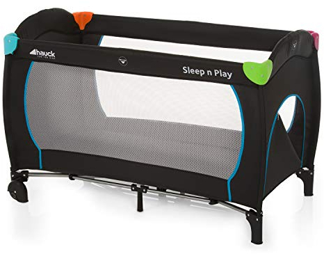 hauck Kinderreisebett Sleep N Play Go Plus mit Transporttasche, Rädern, Schlupf zum Spielen, Klein Zusammenklappbar, Baby Reisebett Kleinkind ab Geburt bis 15 kg (Multicolor Black)