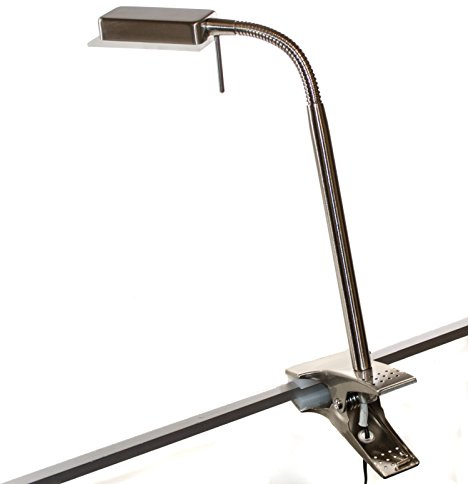 LED Klemmleuchte mit Schwanenhals, 3,3 Watt SMD LED, Metall matt gebürstet & echt Glas, flexiber Lampenarm, brilliant warmweißes Licht, 1,7 m Zuleitungskabel, Flexleuchte, Leselampe, Nachtlicht, Lampe, Leuchte, Schreibtischlampe