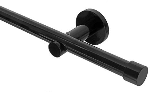 GARDINEUM Gardinenstange Ø 20 mm Cap, Längen von 60 cm bis 400 cm möglich, modern, (ohne Ringe), unterschiedliche Farben, 280 cm (2 x 140 cm + Verbinder), schwarz