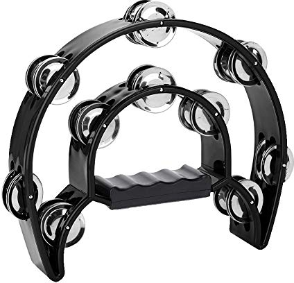 Hand Tamburin Kinder Spielzeug, Half Moon Tamburin Zweireihige Metall Jingles Hand Schlaginstrument für KTV Party (Schwarz)