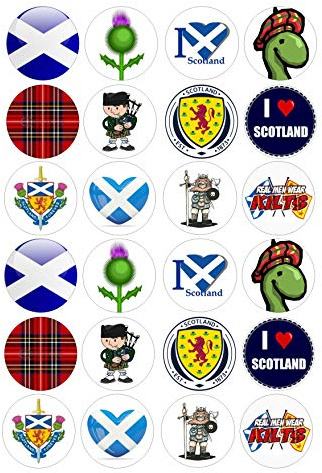 24 Scotland style edible party decorations Iced Icing CupCake Toppers