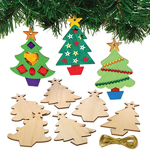 Baker Ross AX425 Weihnachtsbaum Dekorationen aus Holz - 12 Stück, Festliche Kreativsets und Bastelbedarf zum Basteln und Dekorieren zur Weihnachtszeit