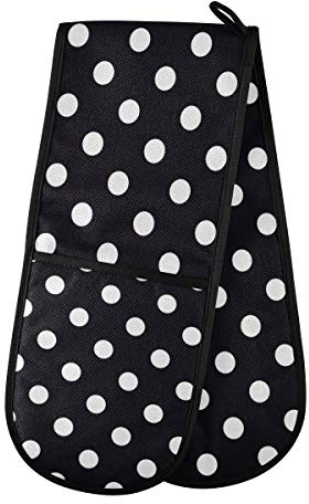 ZZXXB Black and White Polka Dot Double Oven Mitt Heat Resistant Non-Slip Kitchen Gloves Extra Long 7 x 35 for Cooking Baking Barbecue Grilling