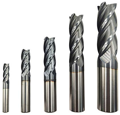 5pcs 1/4”, 3/8”, 1/2”, 5/8”, 3/4” Carbide Square End Mill, HRC 45 Deg Single End 4 Flute AlTiN Coating Mill Bits (5pcs End Mill Set)