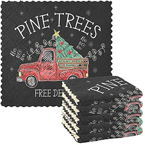 Geschirrtücher mit Weihnachtsmotiv, Rot, 6 Stück, 27,9 x 27,9 cm, Geschirrtücher, schnell trocknend, für Geschirr, Küche, Bar, Theke und Auto