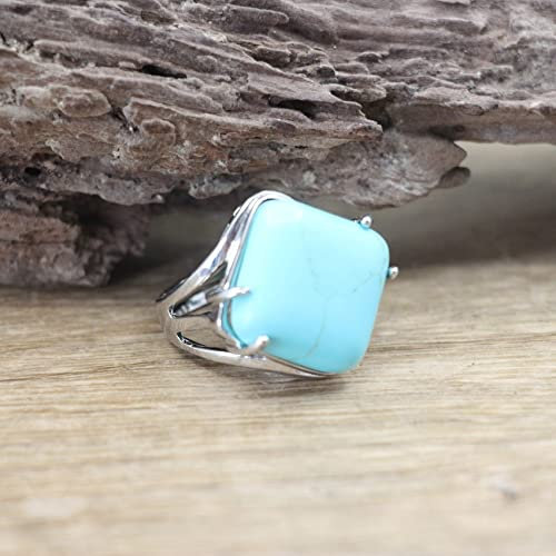 WLLDDDIU Ring Damen, Quadratischer Cabochon Naturstein Ring Grün Türkis Resizable Fingerringe Damen Modeschmuck