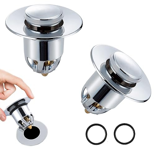 2 Pezzi Tappo Lavabo a Scomparsa, Tappo Lavandino Bagno, Tappo Lavello Pop Up, Tappo per Lavello Cucina, Tappi Lavandino Bagno Universale Adatto per Fori di Scarico 34 a 40 mm di Diametro