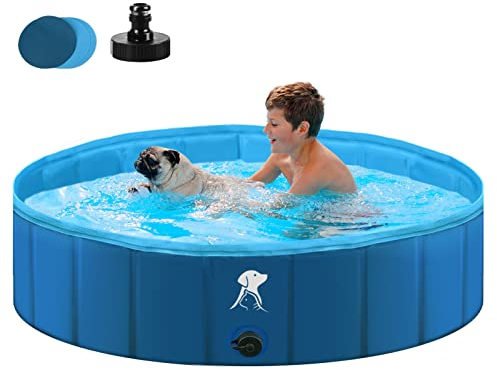 Fwiull Hundepool für Große & Kleine Hunde, Faltbarer Hunde Planschbecken 80 * 30CM Hundebadewanne Stabiler Swimmingpool Haustier Kind Schwimmbecken rutschfest Tragbar Blau