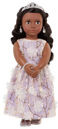 Our Generation Puppe Ambreal mit glitzerndem Outfit | BD31380 | Puppenkleidungs-Set mit Kleid, Diadem, Ohrringen und Armband | 46cm große Puppe für Spielspaß | Empfohlen ab 3 Jahren
