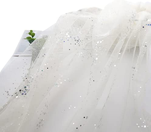 Wambere 160cm x 3m Tüll Stoff,Glitzer Tüll Dekostoff mit kleine Pailletten Dekostoff Tüll Stoff für Hochzeit Party Bankett Deko Handwerk Hochzeit Tischedeko Geschenk Bogen Dekostoff,Beige