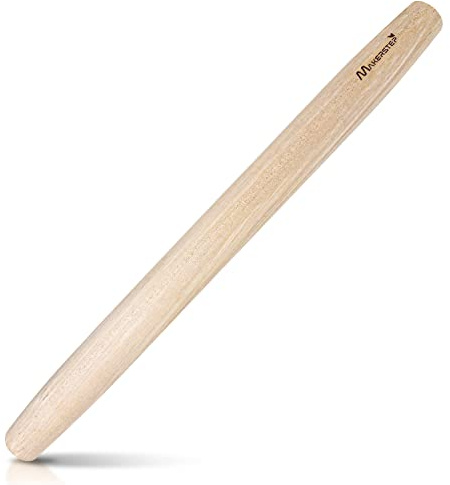 Makerstep French Wooden Rolling Pin 17 Inches, Natural Wooden Rolling Pin for Baking Pizza Dough, Cookie, Pastry, Pie Crust. Smooth Nonstick Surface