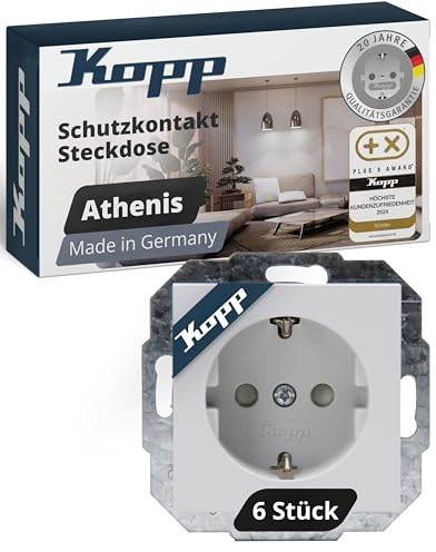 Kopp Athenis professionell förpackning, innehåll 6 x jordkontaktuttag, 1-vägs med kontaktskydd, 16 A, 250 V ~, IP20, grå, matt yta, 943034058