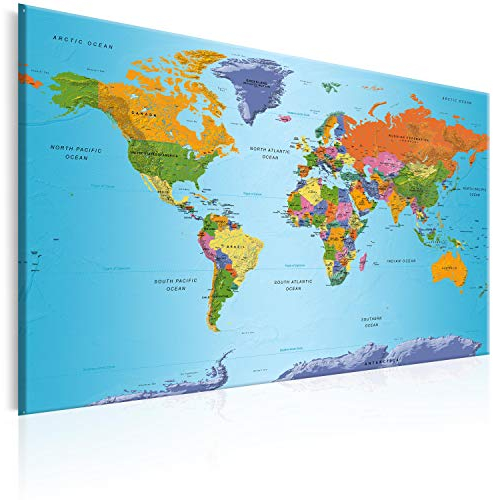 B&D XXL - Akustikbild Weltkarte Bilder Akustikschaum Hochleistungsschallabsorber Schallschutz Leinwand 1 tlg Wandbild Raumakustik Schalldämmung Landkarte k-A-0104-b-d