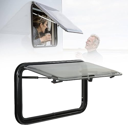 DEHIWI Wohnmobilfenster,Wohnwagen Seitenfenster,RV Klappfenster Externes Push Fenster Acrylglas Fenster Doppelschichten mit Markise und Screens 70° Öffnungswinkel,500mm*350mm
