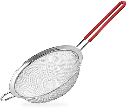 Fine Mesh Sieve Stainless Kitchen Sieve Durable Mesh and Sturdy Tea Strainer with Handle Widened Edge with Silicone for Flour Egg Tea Coffee Flour Filte