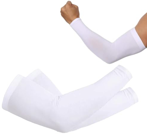 LJFEA 1 Paio Manicotto Braccio UV Protezione Manicotti di Ghiaccio Raffreddamento moderato Sport Ciclismo pallavolo all'aperto Guidare protettivi Coprire Il Tatuaggio per Donna Uomo（Bianco）