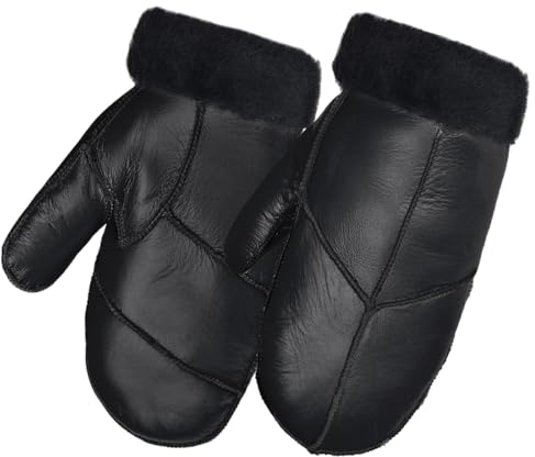 Harssidanzar Frauen Handschuhe für Winter,Lammfell Shearling Pelz gefüttert Warme Echtleder Handschuhe KL030EU,Schwarz, Größe M