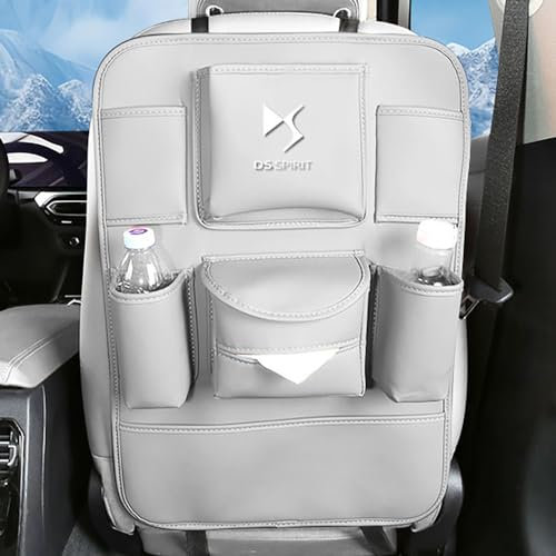 Leather Car Seat Back Organizer Storage Bag Protector Cover Anti-Kick Pad Car Styling for DS DS4 DS3 DS7 DS9,White Style