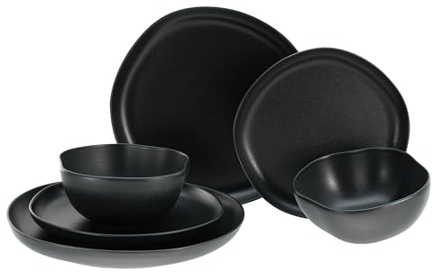 CreaTable, 21248, Série Natura Organic BLACK, service de vaisselle 12 pièces, ensemble d'assiettes en grès.