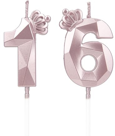 DTXLX Roségold Krone Zahl 16 Geburtstagskerzen Kuchen Deko | Zahlen, mit, 3D, für, geburtstagsdeko, Kinder, Partys, Hochzeiten, Firmenfeiern, Jubiläen, Rosegold, #16