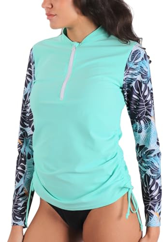 MASOCIO Maglietta Anti UV Donna Maniche Lunghe Rashguard Maglia Surf Snorkeling Mare Donna Rash Guard UPF 50+ Protezione UV Costume Tshirt L Verde