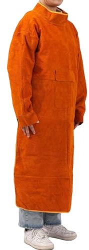 Leder-Schweißerschürze Feuerbeständiger Schweißer-Kittel Heavy Duty Split Cowhide Open Back Hitze Flamme Mantel Jacke (Color : Yellow, Size : Style3)