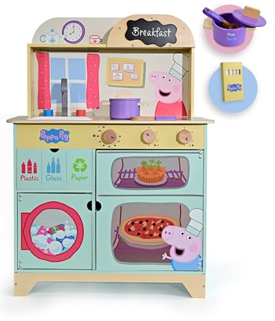Peppa Pig Wooden Play Set for Toddlers Age 3+, Play Set for Pretend Play, Party Set for Children, Durable Wooden Kitchen Toys, Fun Set for Toddlers and Kids (Floor Standing Kitchen)