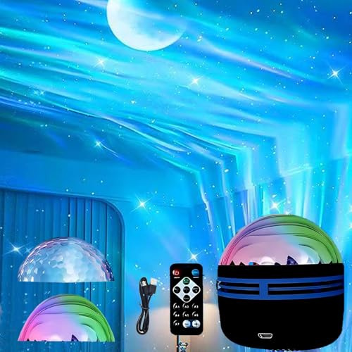 Gutsyluv 2 in 1 Northern Lights & Ocean Wave Projector with 14 Light Effects, USB Rechargeable RGB Colorful Night Light for Bedroom, Home Decor & Gifts