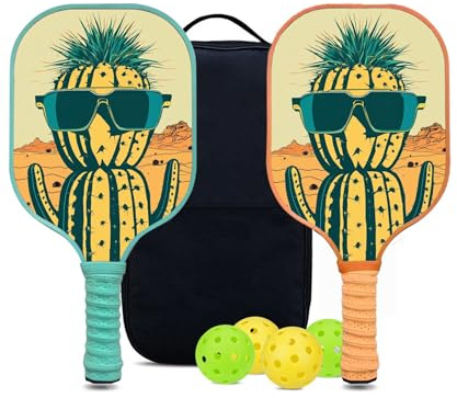 KUAVETO Ensemble de raquettes de pickleball, tout le plaisir que vous pouvez avoir avec un noyau en polymère nid d'abeille à motif cactus BM20 – Comprend 2 pagaies, 4 balles et un sac de transport