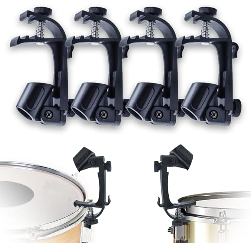 4 Stück Drum Microphone Clips, Einstellbare Stoßfest Mikrofonhalter Trommelklemme auf Universal Trommel zur 18-28mm Microphone, Mikrofon Clip Stoßfest Mikrofonklemme Musikinstrumenten für Drum Stand