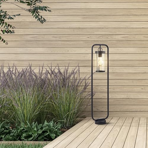 Lightbox Außenstehlampe | 85 cm Höhe | Outdoor Standleuchte mit klarem | Außenstandleuchte, 85 cm, Laterne, E27, Metall/Glas, schwarz