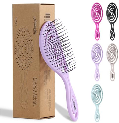 Ninabella Spazzola Capelli Districante - Spazzola Districante per Capelli Bagnati Mossi Ricci - Anti Rottura e Sciogli Nodi per Extension Donna - Design a Spirale Ergonomico - Lilla