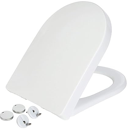 Flipped Warmth D Shaped Soft Close Toilet Seat with Easy Top Fix, 360° Adjustable Hinges, One Button Quick Release for Cleaning, PP Material, D Shape Toilet Seat White,33.5 * 42cm