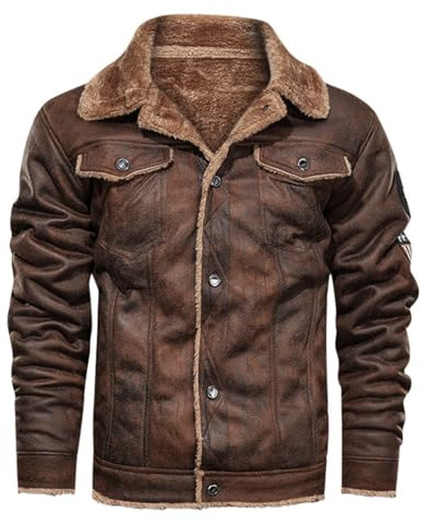 Chaqueta de piloto para hombre de invierno – Chaqueta de cuero para hombre, chaqueta de invierno forrada de piel sintética con forro de piel sintética para hombre, chaqueta cálida de invierno,