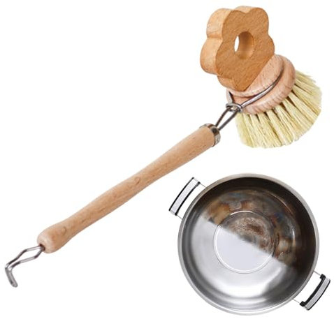 Multifunctional Kitchen Scrubbers, Long Handle Kitchen Dish Scrubber, Wooden Dishwasher Scrubber, Non Scratch Dish Washing Scrubbers 25x9.5cm/9.8x3.7inch for Vegetable Bowls